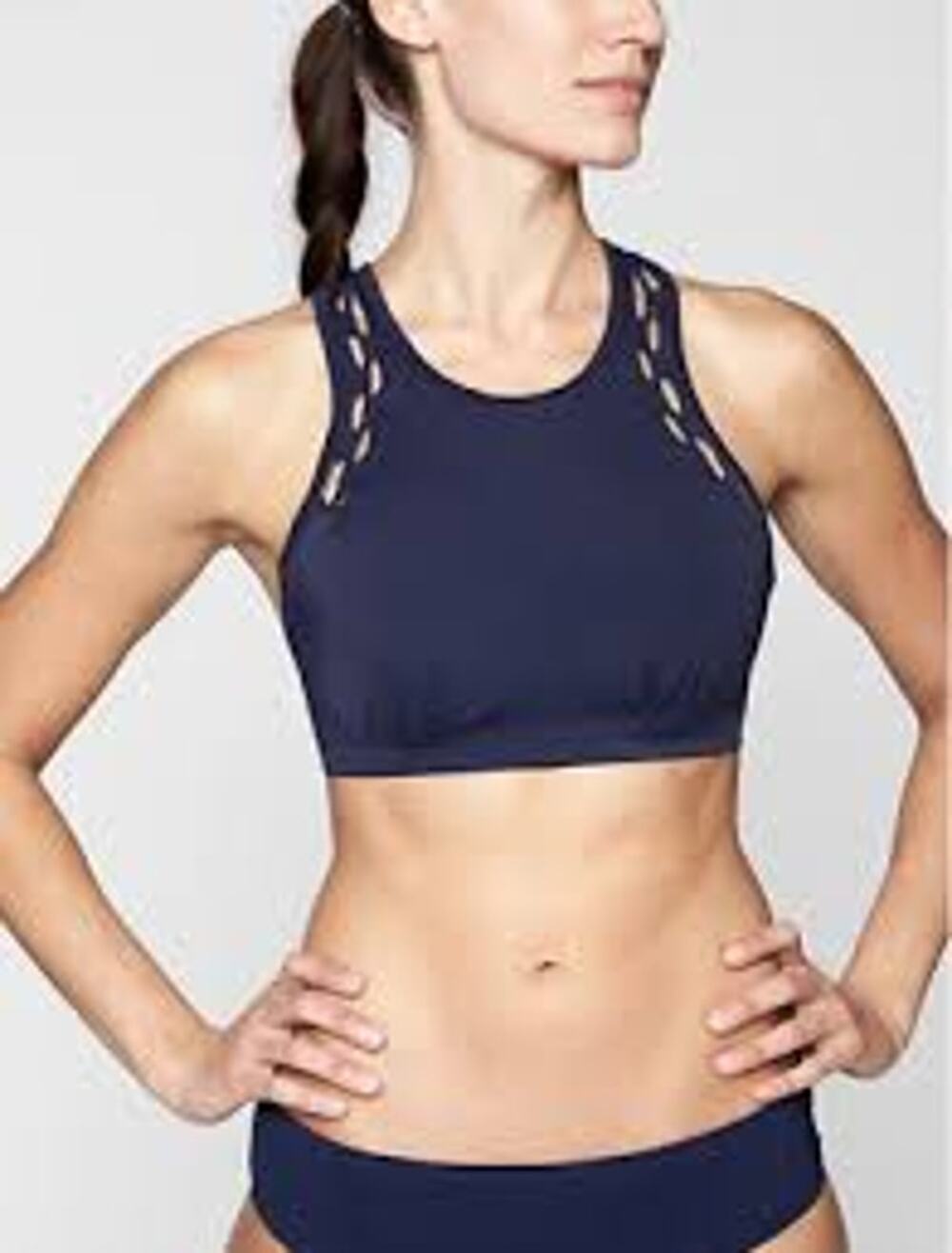 ATHLETA High Neck Loop Bikini Top in Black PADDED Bust Size 36 B/C BEACH VACAY